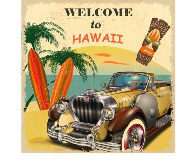Hawaii retro poster için hoş geldiniz