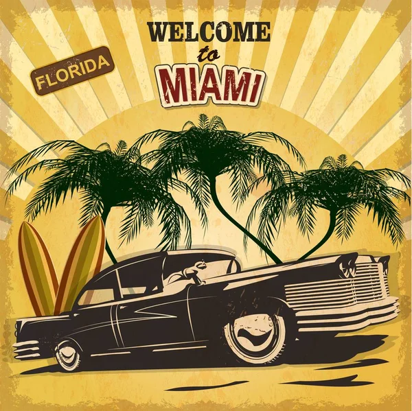 Bienvenidos al cartel retro de Miami — Vector de stock