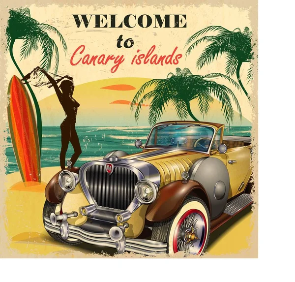 Kanarya Adaları retro poster için hoş geldiniz