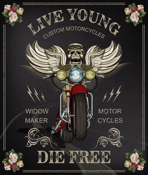 Vintage Motorcycle Poster Skulls Wearing Motorcycle Helmet — 스톡 벡터