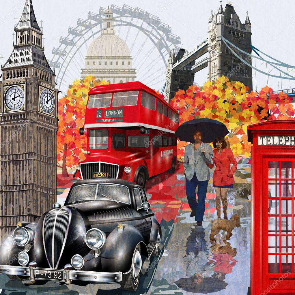 Rainy London vintage poster.