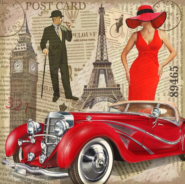 Cartel vintage París, Londres desgarrado periódico fondo . — Vector de stock