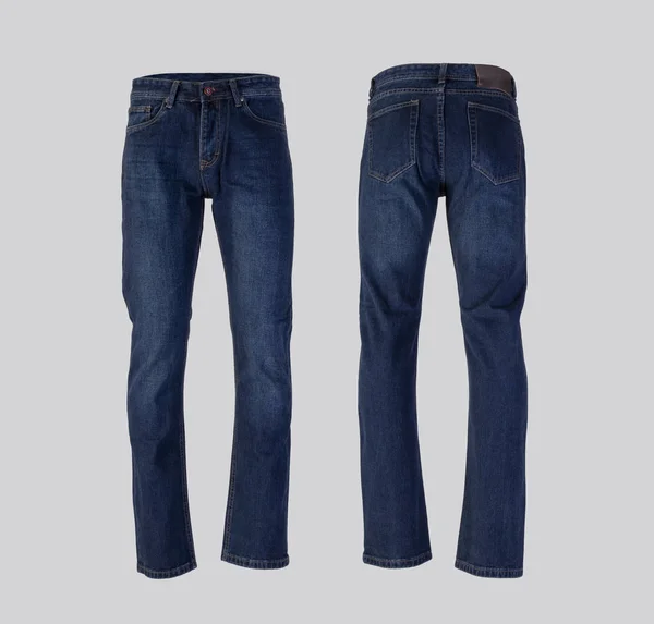 Mannen blauwe jeans geïsoleerd op witte achtergrond, voor- en achterkant — Stockfoto