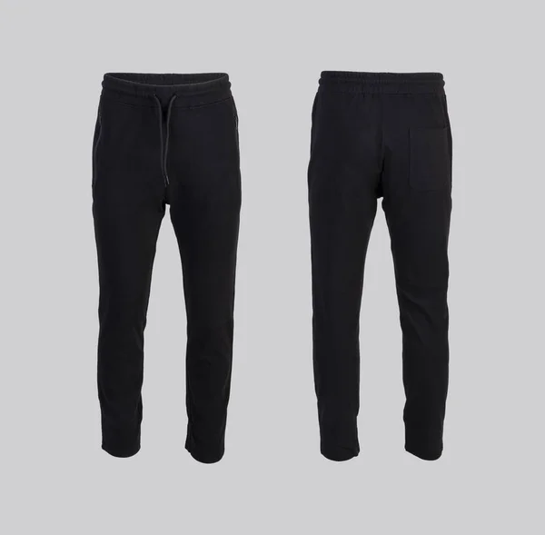 Black sweatpants Front and back view isolated on white background — 图库照片