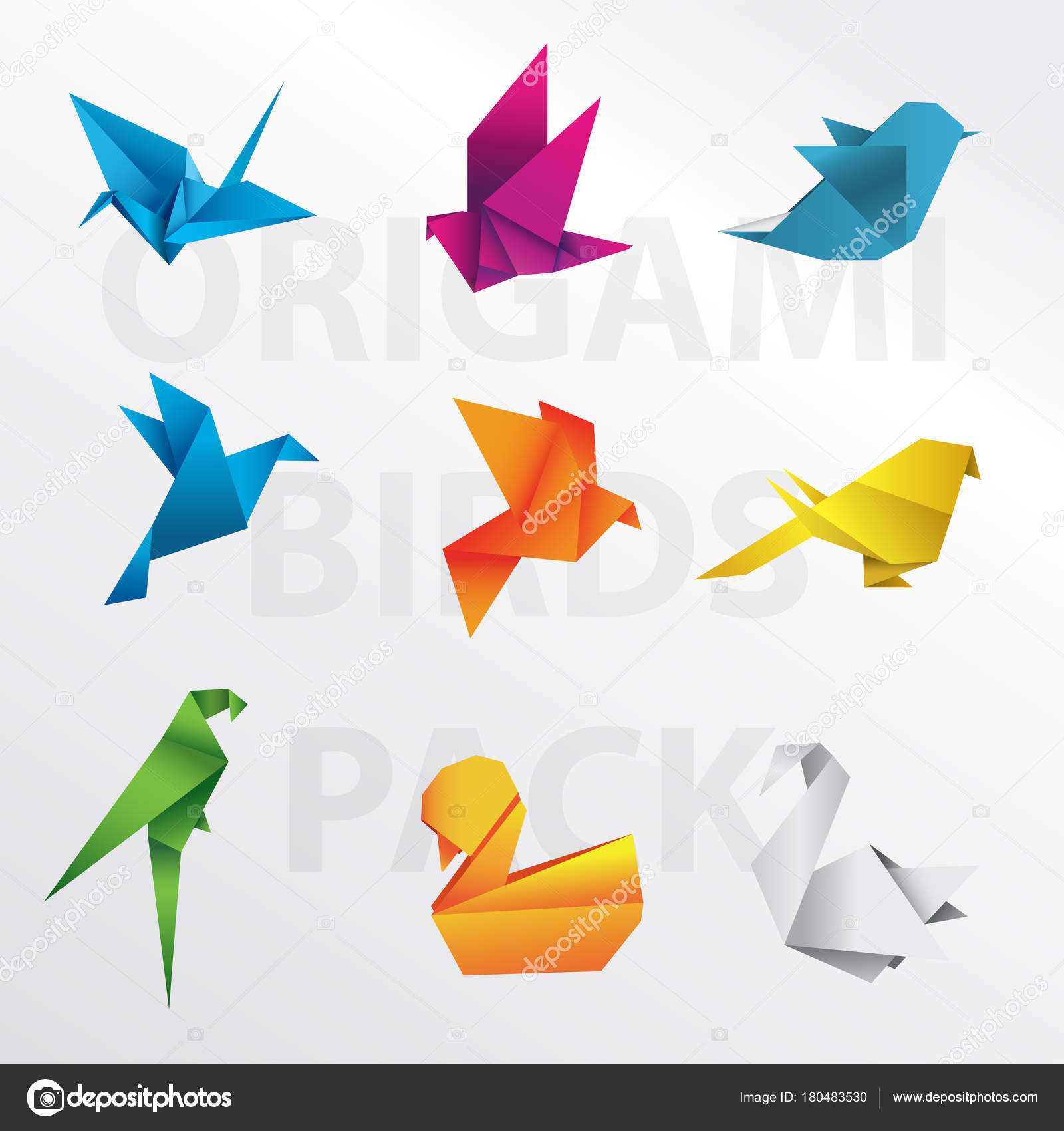 Origami Vögel Sammlung Illustrationen Stockfoto Tetreb88