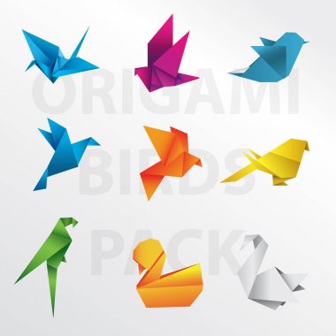 Origami kuş koleksiyonu çizimler