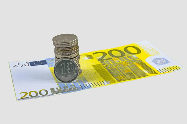 El rublo ruso y el euro — Foto de Stock