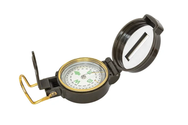 Geöffneter Kompass auf weißem Hintergrund — Stockfoto