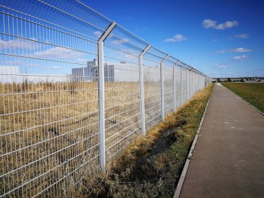 Arka plan bitki ve geçen yılki çim bir metal çit.
