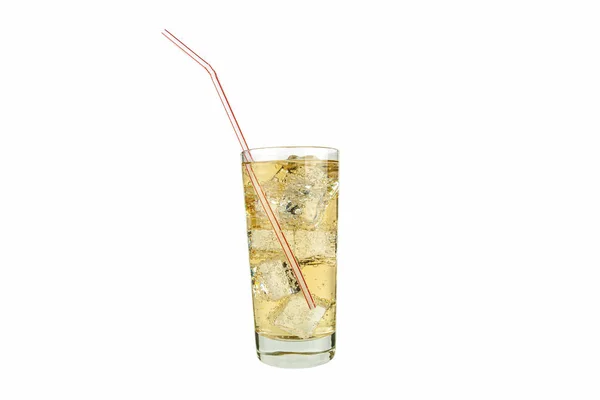 Glass of lemonade and ice cubes on a white background. — Stok fotoğraf