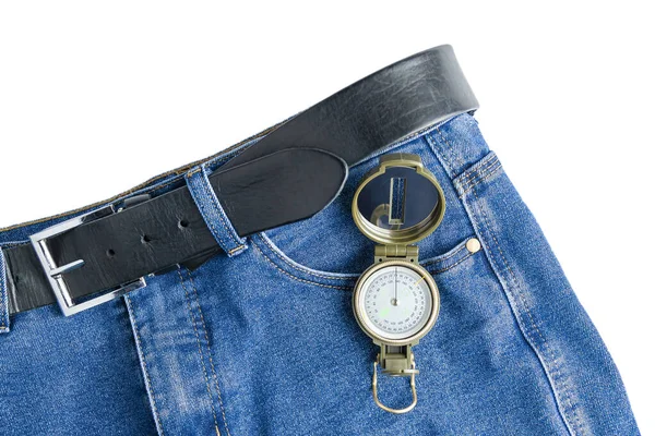 Trousers Compass Lie White Background — Stock Photo, Image