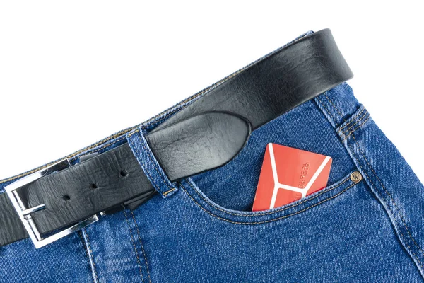 Discount Card His Pants Pocket — Stock Photo, Image