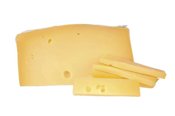 Grosso Pezzo Formaggio Fette Fondo Bianco — Foto Stock