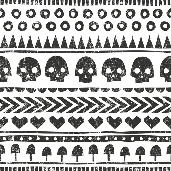 Sin fisuras patrón de halloween en estilo tribal. Fondo de vector con textura grunge. — Archivo Imágenes Vectoriales