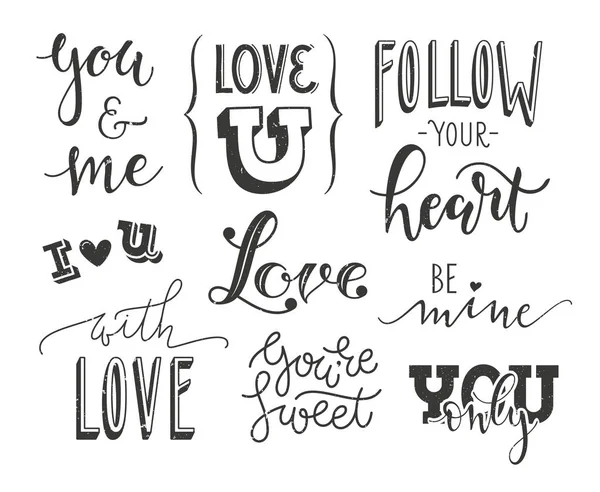 Set de titulares caligráficos románticos para el diseño del Día de San Valentín. Colección manuscrita vectorial . — Archivo Imágenes Vectoriales