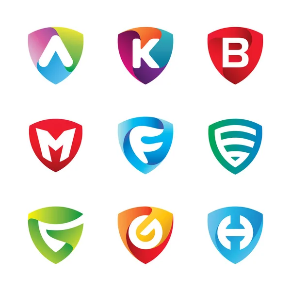 Jeu de boucliers avec lettre A K B M F G H Logo vectoriel — Image vectorielle