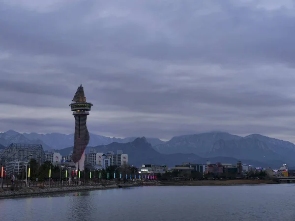 Torre Exposição Cidade Sokcho Coreia Sul Janeiro 2018 — Fotografia de Stock