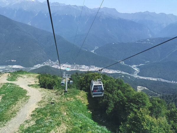Cable car in Caucasus mountains. Roza Khutor, Russia