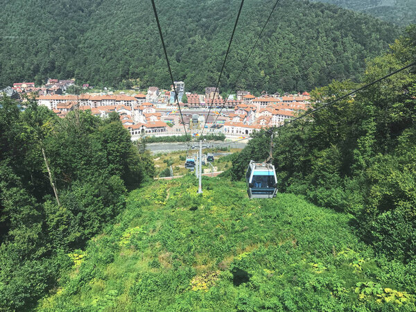 Sochi / Russia - August 2019: The view from cable car to Roza Kh