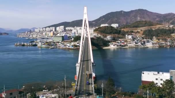 Timpul Trece Dolsan Bridge Oraşul Yeosu Coreea Sud Însorită Iarnă — Videoclip de stoc