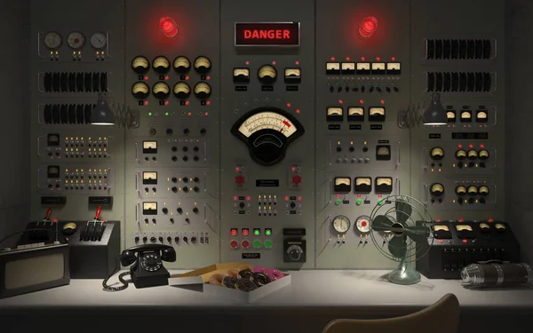 Vintage control room background concept 3D illustration — Stock Photo, Image