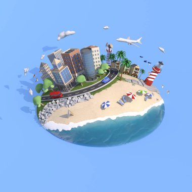 Yaşam tarzı için 3D tasarım sanatı adası