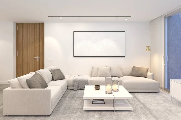 Zeitgenössisches Interior Design Wohnzimmer 3D Render — Stockfoto