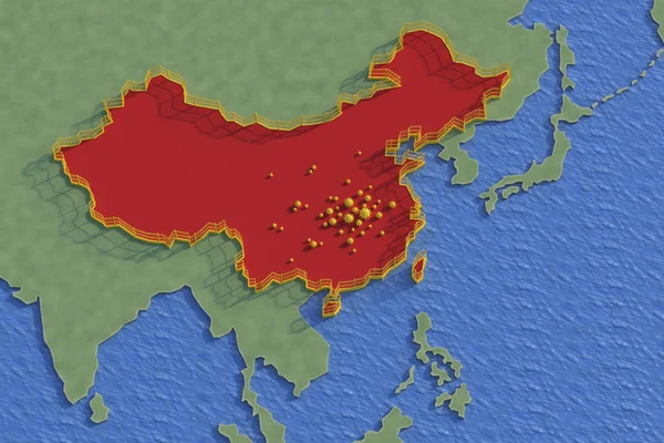 Частичная Карта Мира Показывающая Республику Китай Изолированы Остального Мира Забором — стоковое фото