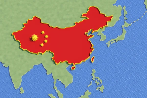 Mapa República China Aislada Del Resto Del Mundo Debido Coronavirus — Foto de Stock