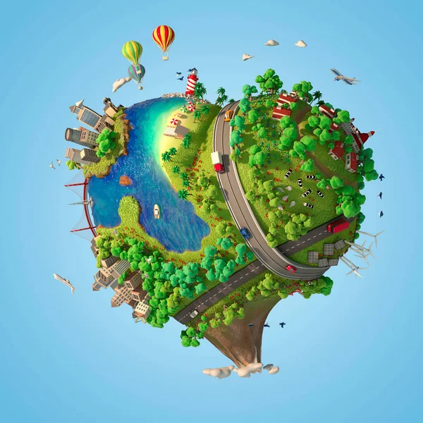 Heart Shaped World Showing Peaceful Sustainable Lifestyle Green Planet Clean — Stock Photo, Image