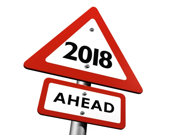 Yeni yıl 2018 önde gösteren yol işaret 3D çizimi