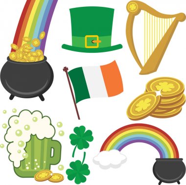 Renkli İrlandalı St Patrick's günü simgeler kümesi