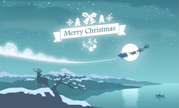 Noel Baba soğuk manzara üzerinde uçan ve sevgi sıcaklığını yanında taşır