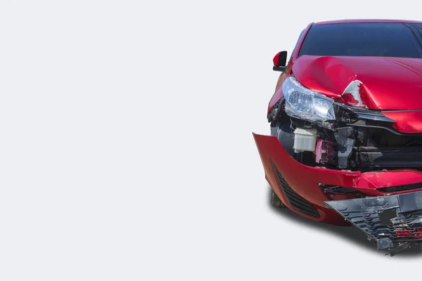 Front Red Color Car Big Damaged Broken Accident Clipping Path — Stock Photo, Image