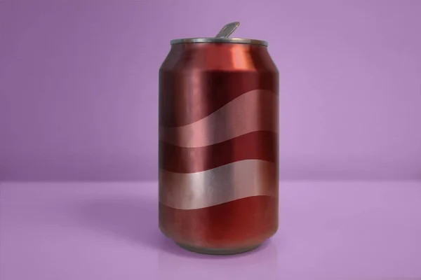 Canette de soda rouge en aluminium sur fond violet — Photo