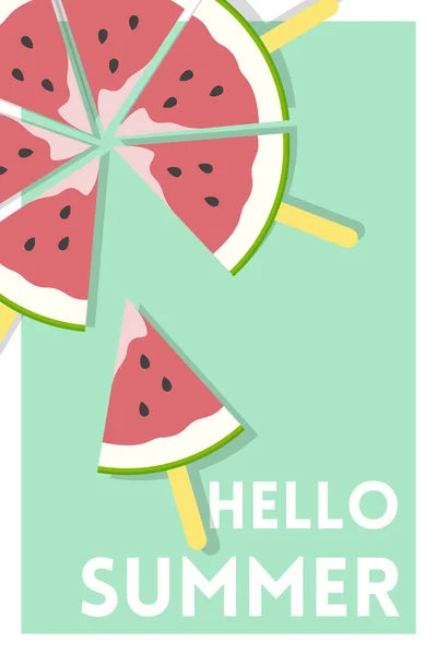 Görögdinnye Popsicle át Hello nyári üzenet zöld plakát — Stock Fotó