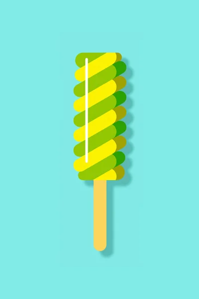 Grün & gelb Spirale Eis am Stiel flache Ikone Illustration — Stockfoto