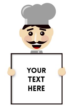 Gri şapka Holding Meydanı menü yönetim kurulu Mockup Hüseyin ile gülümseyen Şef