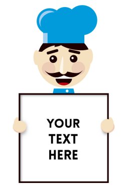 Mavi şapka Holding Meydanı menü yönetim kurulu Mockup Hüseyin ile gülümseyen Şef