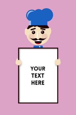 Mavi şapka dikdörtgen menü yönetim kurulu Mockup Holding ile gülümseyen Şef