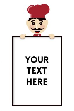 Şef kırmızı şapka büyük menü yönetim kurulu Mockup Hüseyin Holding ile gülümseyen