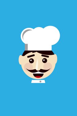 Mavi arka plan düz simge tasarlamak gülümseyen Chef