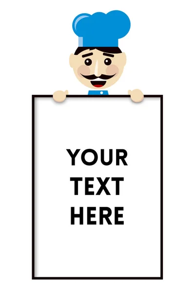 Mavi şapka büyük menü yönetim kurulu Mockup hasta Holding ile gülümseyen Şef