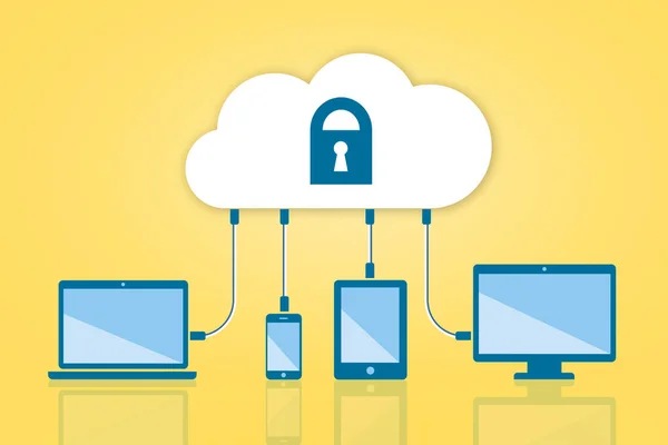 Security Cloud Computing Flat Illustration on Blue Background