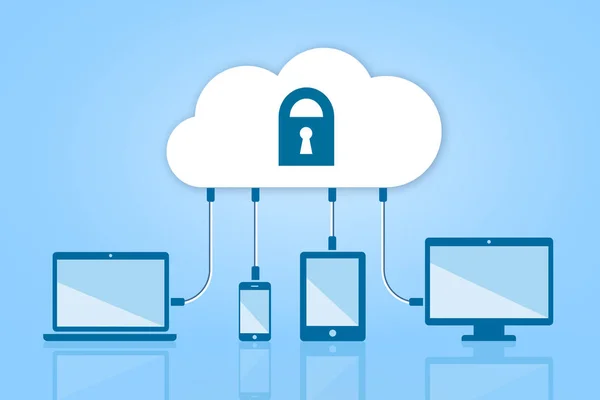 Security Cloud Computing Flat Illustration on Blue Background
