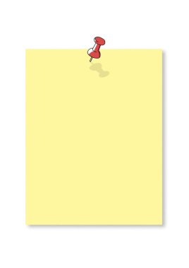 Not kağıdı üzerinde beyaz arka plan illüstrasyon kırmızı iğne ile