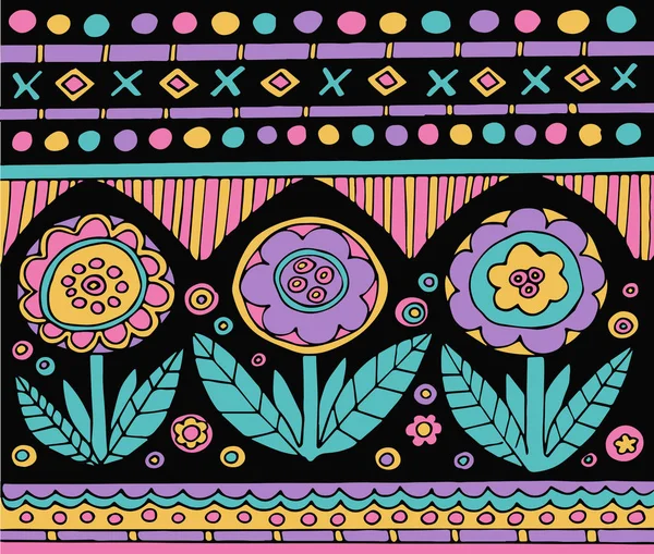 Brillante patrón mexicano colorido con flores — Vector de stock