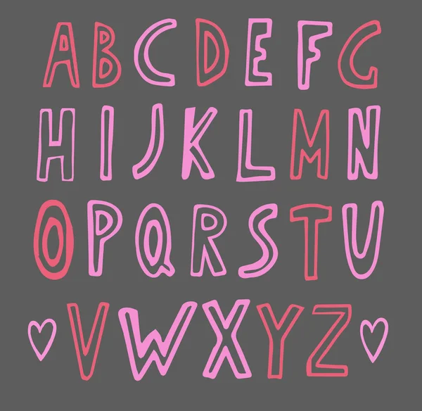 Handgezeichnetes rosafarbenes Doodle-Alphabet — Stockvektor