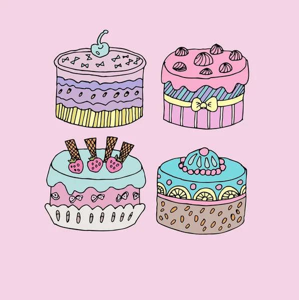 Vector set of four birthday cakes — Stock Vector