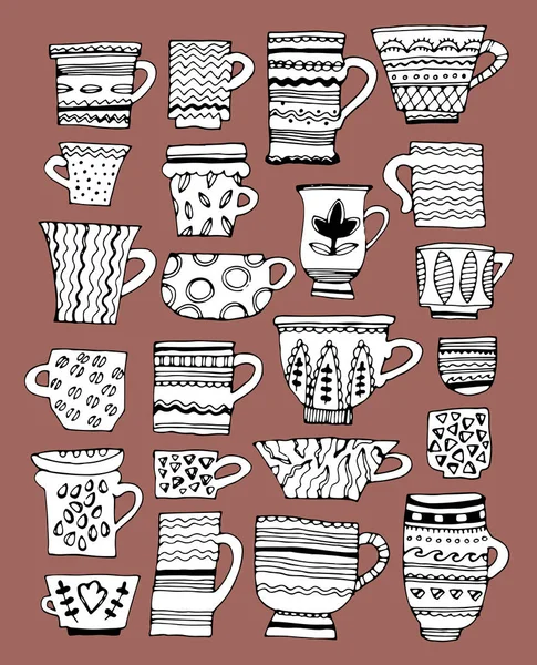 Tasses vectorielles doodle dessinées à la main — Image vectorielle